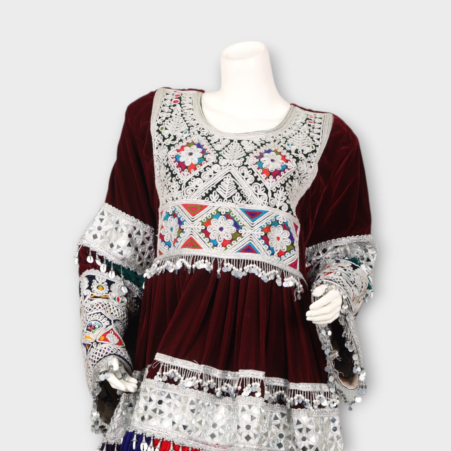 Short Maroon Afghani Dress with Green Dupatta