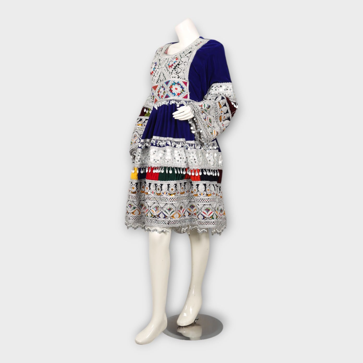 Short Royal Blue Afghani Embroidered Dress