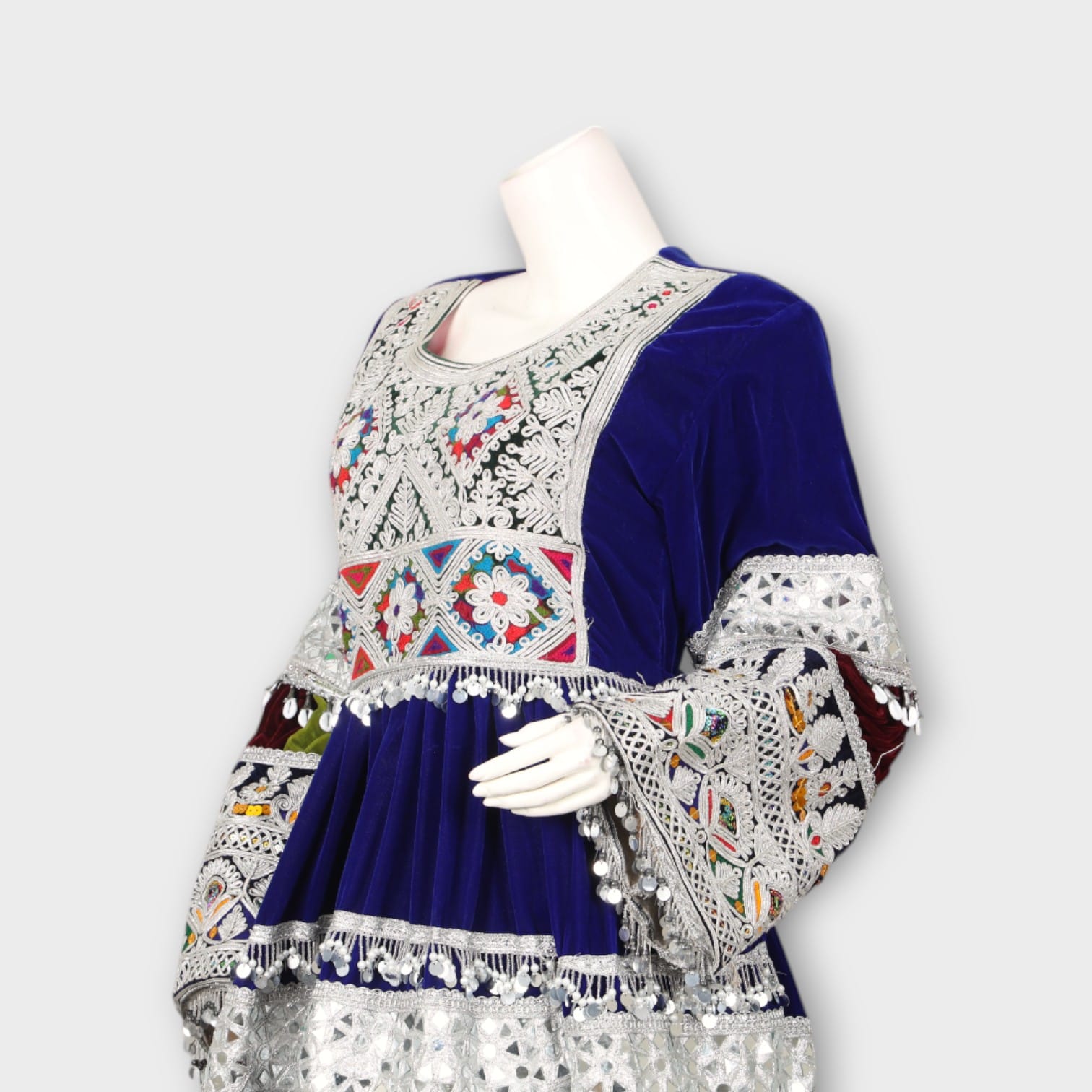 Short Royal Blue Afghani Embroidered Dress