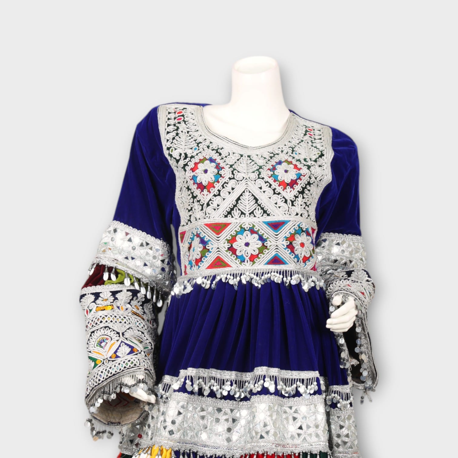 Short Royal Blue Afghani Embroidered Dress
