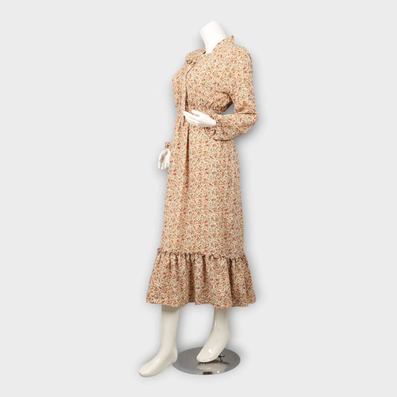 Floral Beige Modest Ruffle Dress