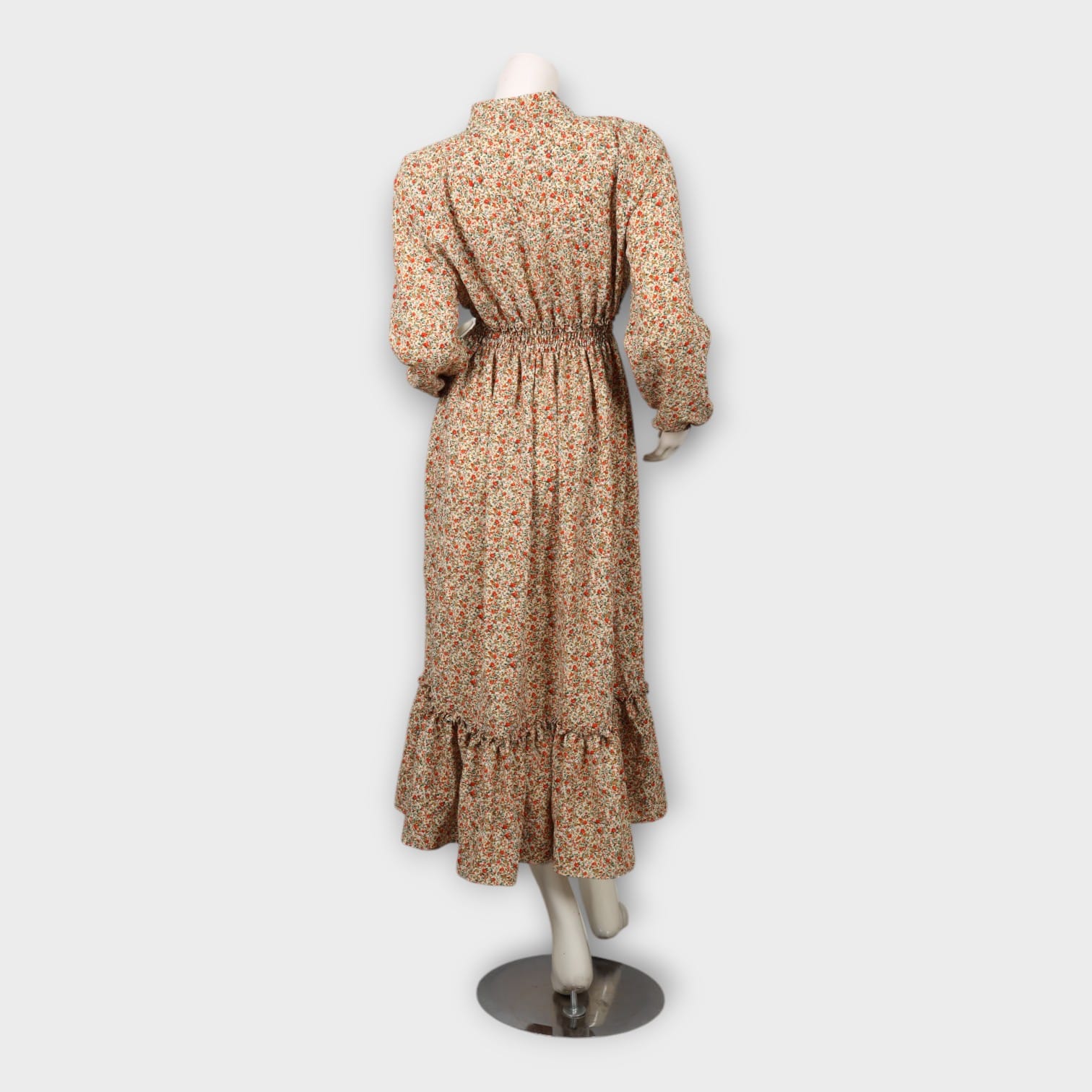 Floral Beige Modest Ruffle Dress
