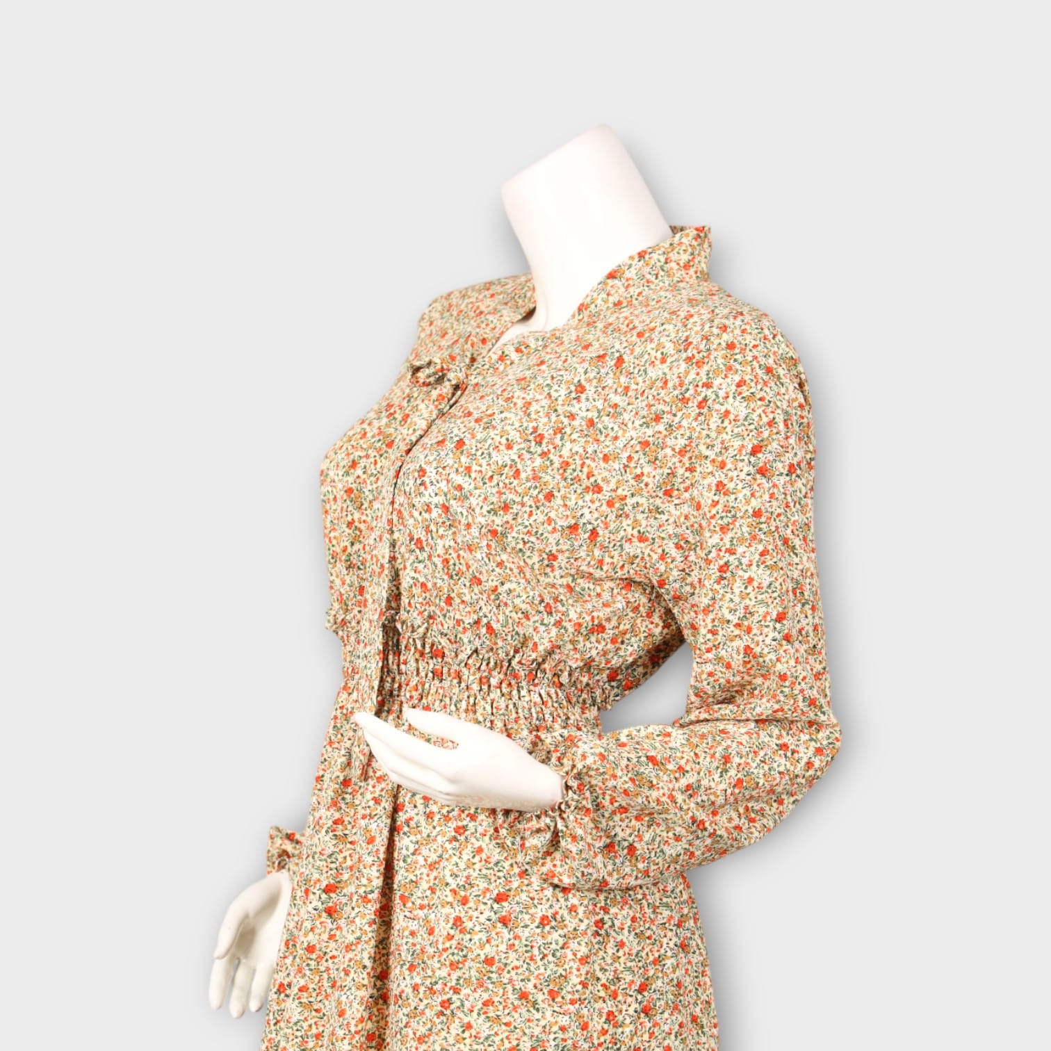 Floral Beige Modest Ruffle Dress