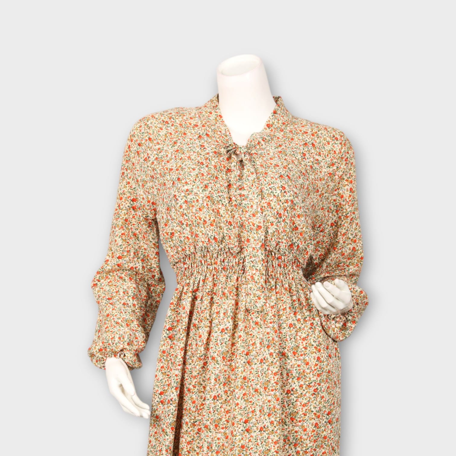 Floral Beige Modest Ruffle Dress
