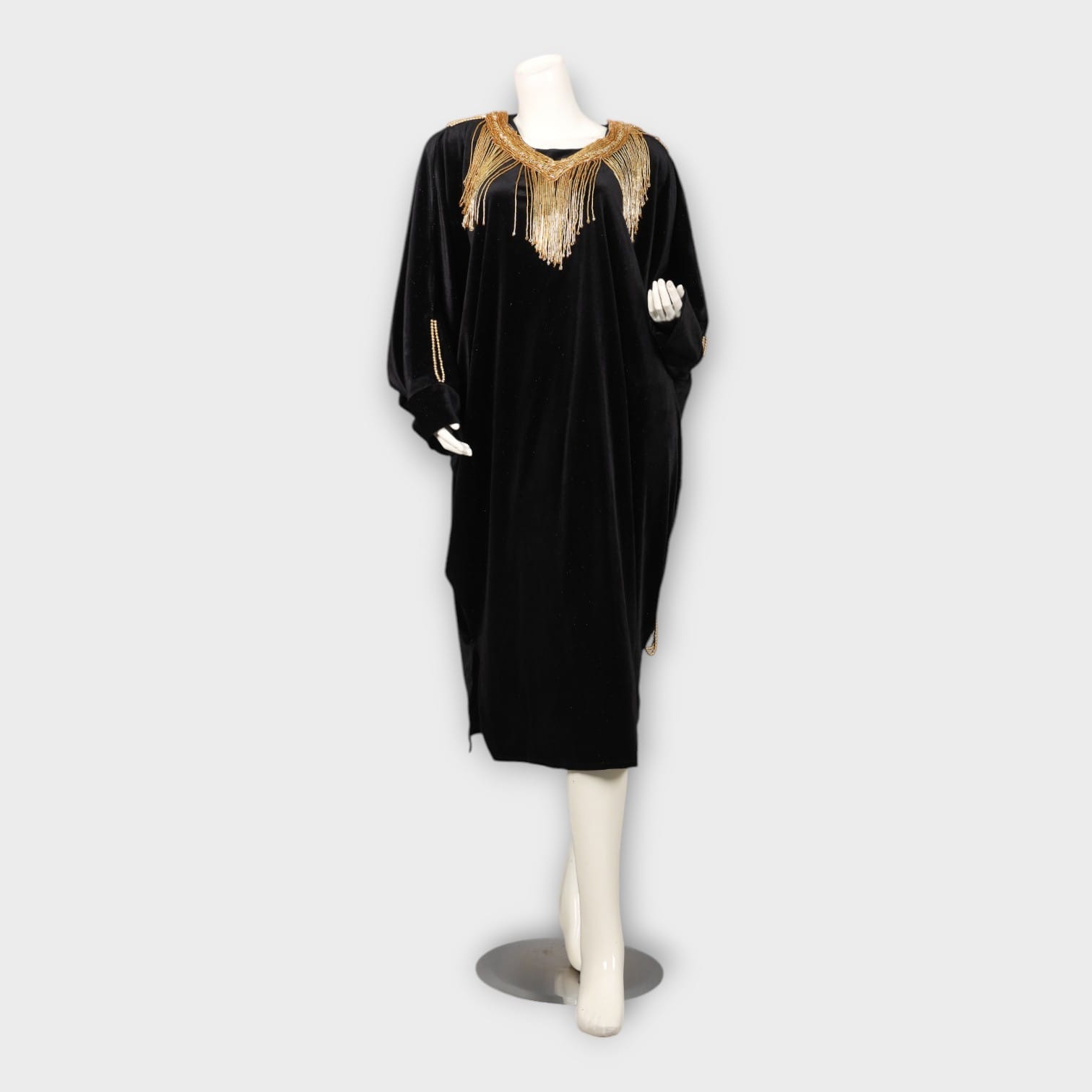 Black Velvet Kaftan Dress with Golden Embellishments