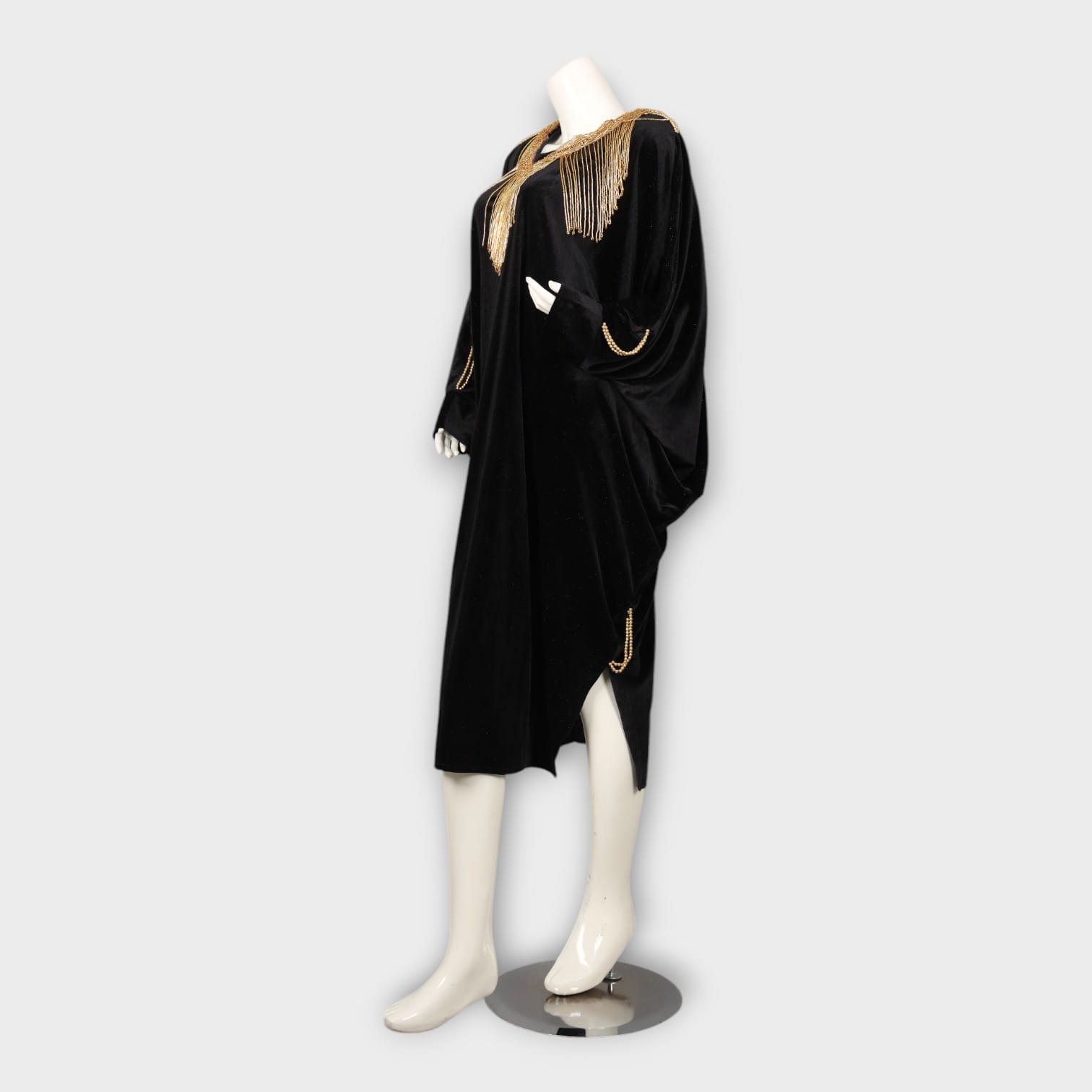 strapless open back dress Black Gold Velvet Luxury Party Kaftan Dress