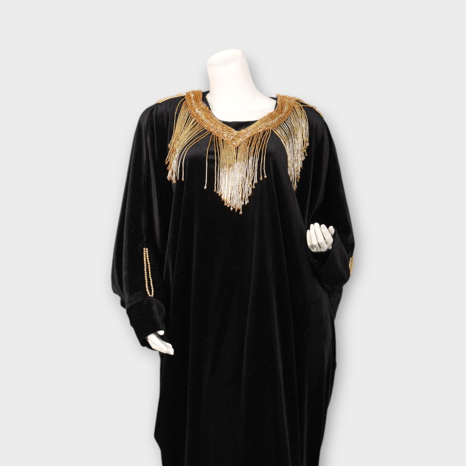Black Velvet Kaftan Dress with Golden Embellishments