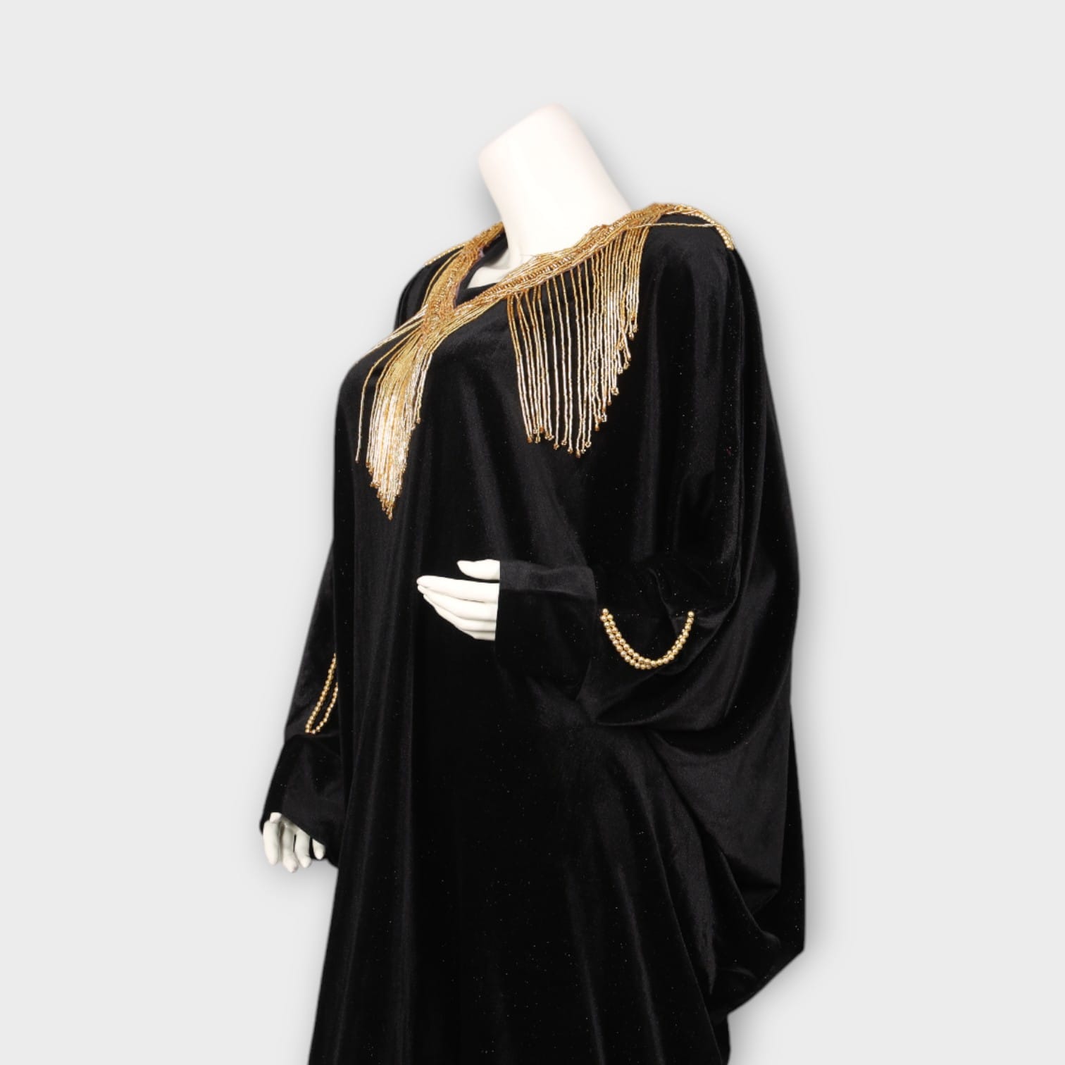 Black Velvet Kaftan Dress with Golden Embellishments