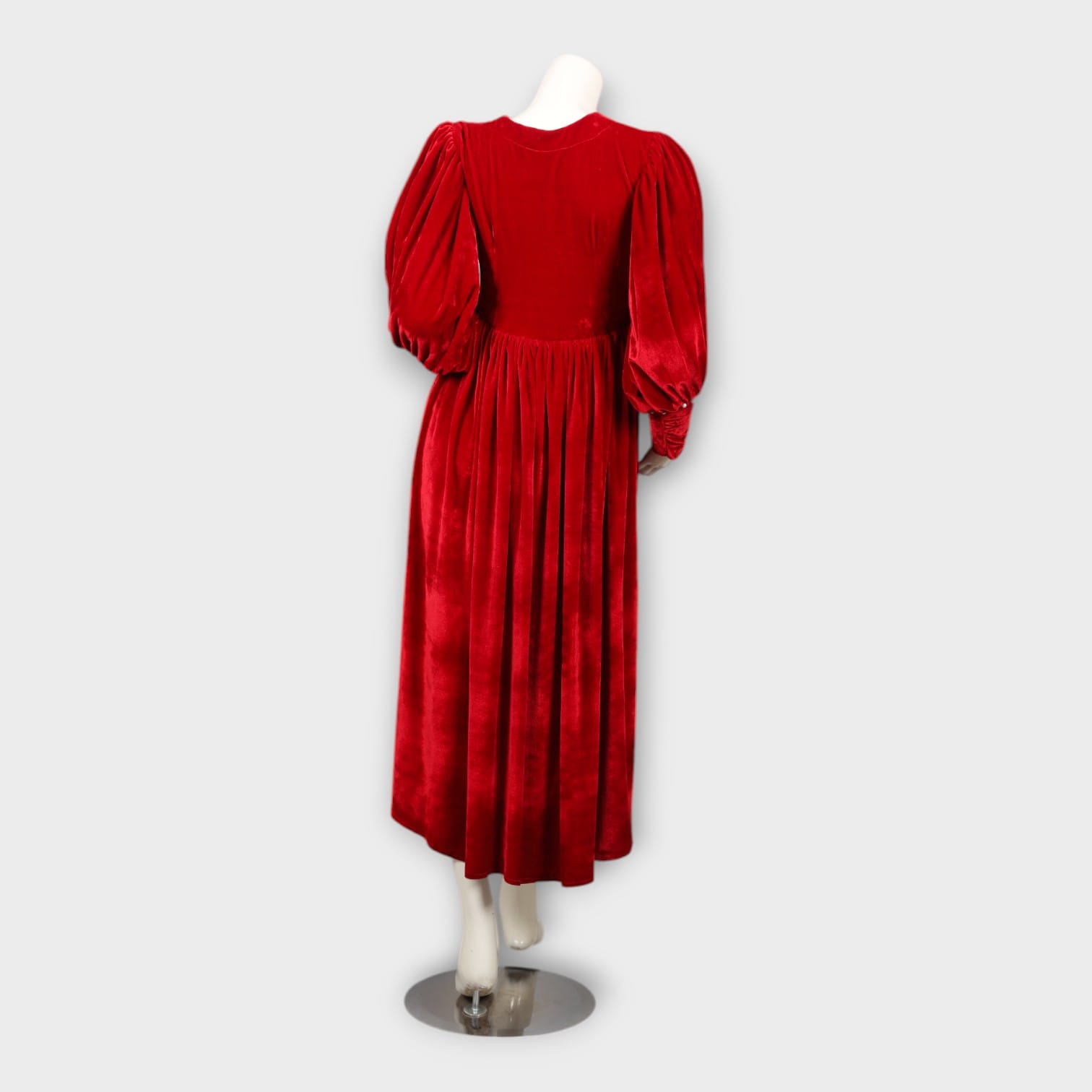 Red Velvet Dress with Pearl Buckle Belt