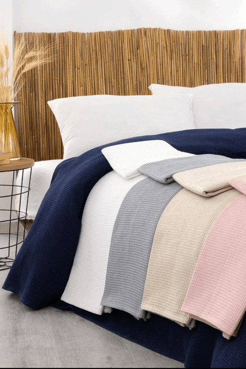 White Color Double Bed blanket pique SET Waffle 100% Cotton