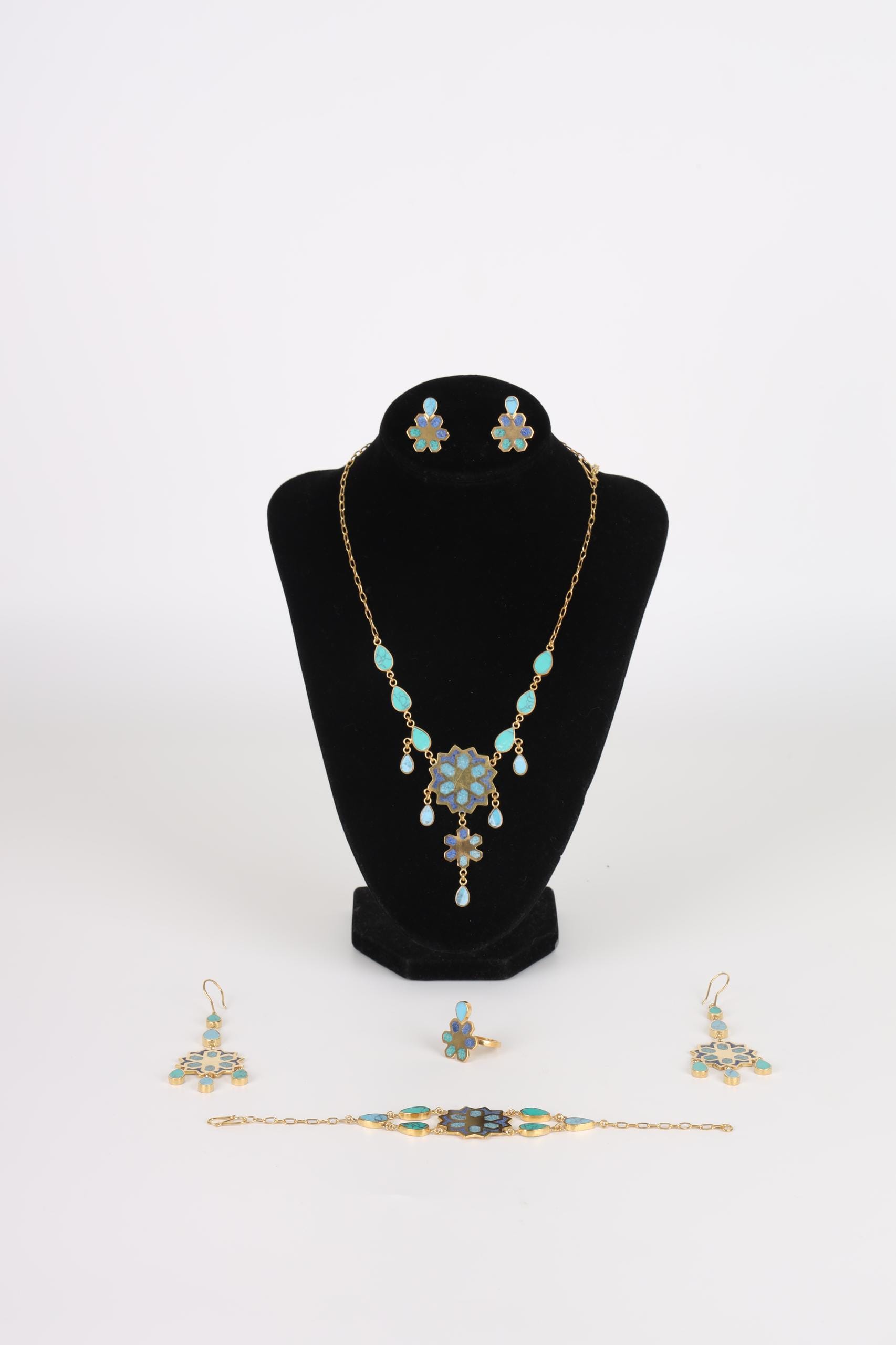 Handcrafted Turquoise & Lapis Lazuli Floral Jewelry Set