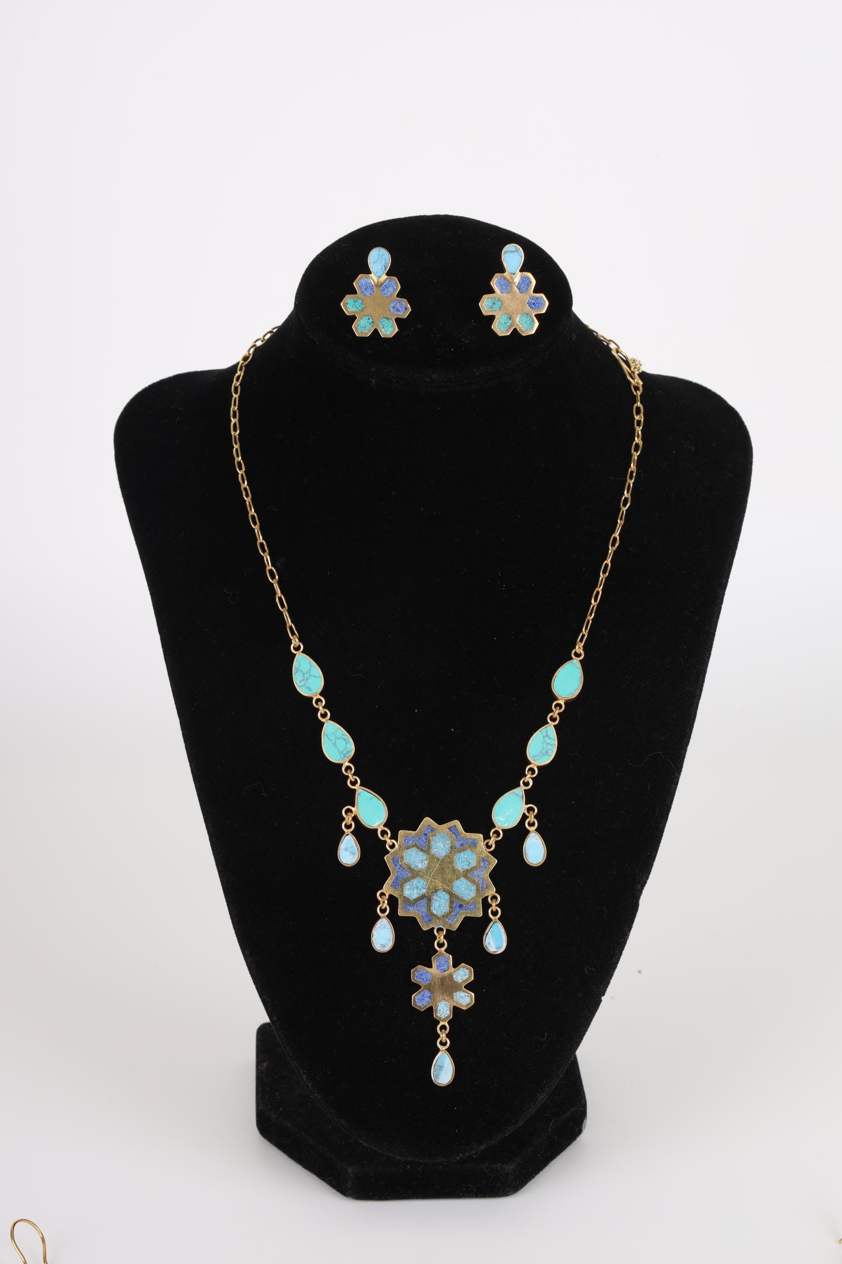 Handcrafted Turquoise & Lapis Lazuli Floral Jewelry Set