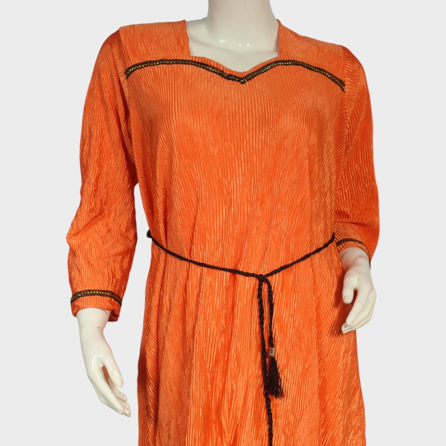 Rust Orange Casual Tunic Dress with Waist Tie