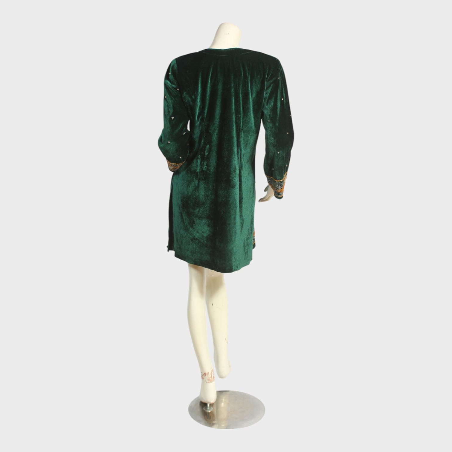 Emerald Green Velvet Embroidered Mini Dress