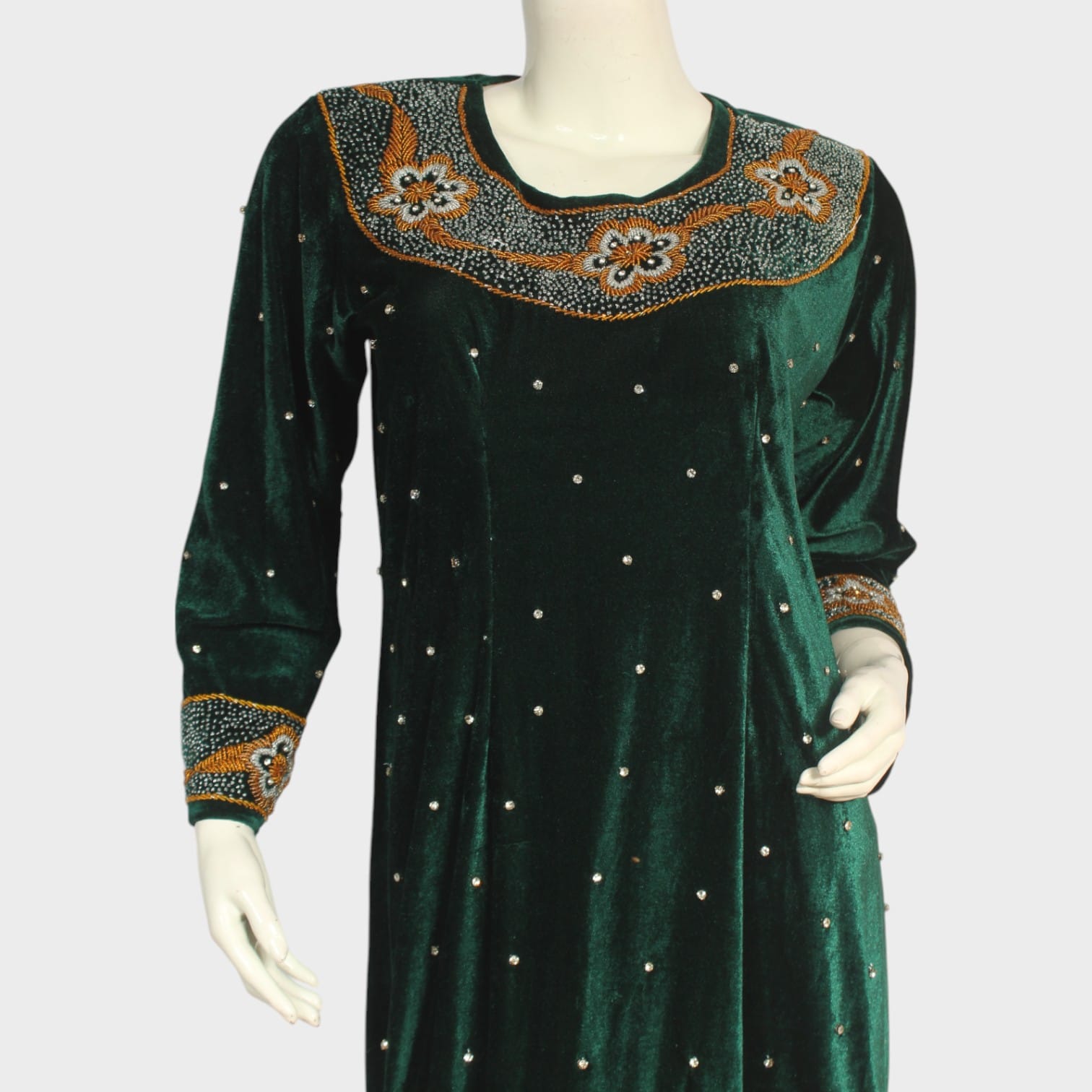 Emerald Green Velvet Embroidered Mini Dress