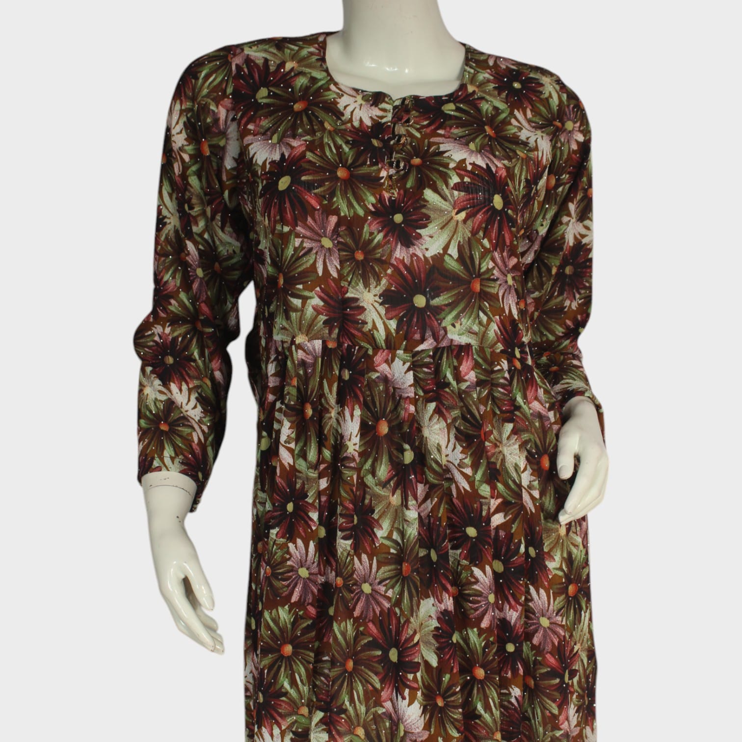 Floral Maroon Printed Long Dress