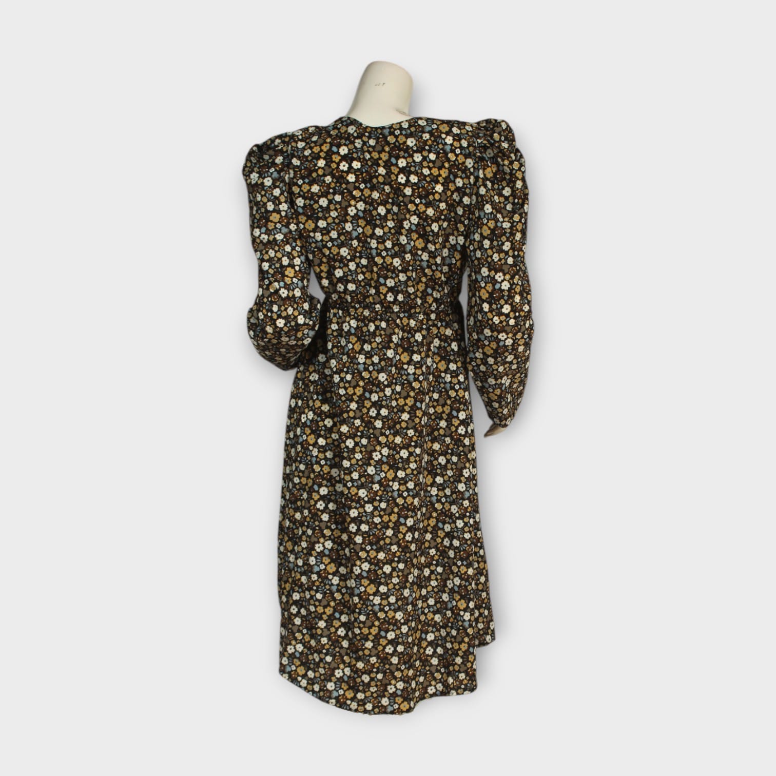 Vintage Floral Puff-Sleeve Midi Dress
