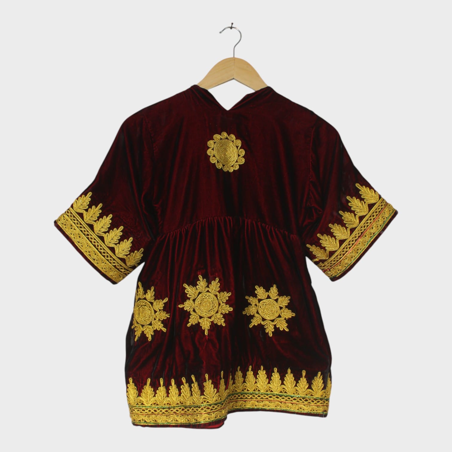 Afghani Velvet Dress with Golden Embroidery for kids
