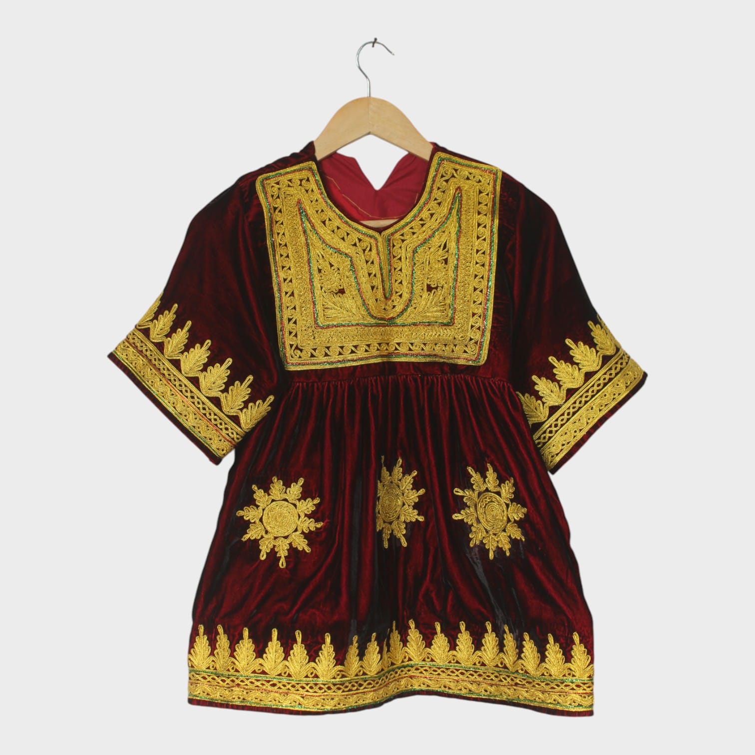 Afghani Velvet Dress with Golden Embroidery for kids
