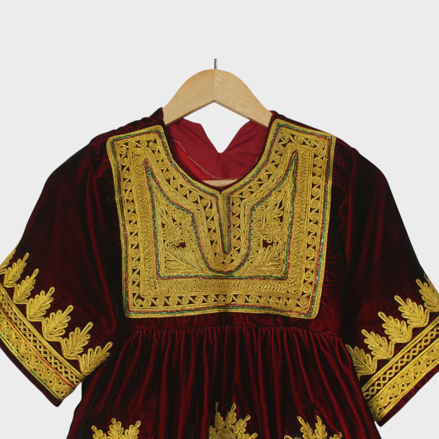 Afghani Velvet Dress with Golden Embroidery for kids