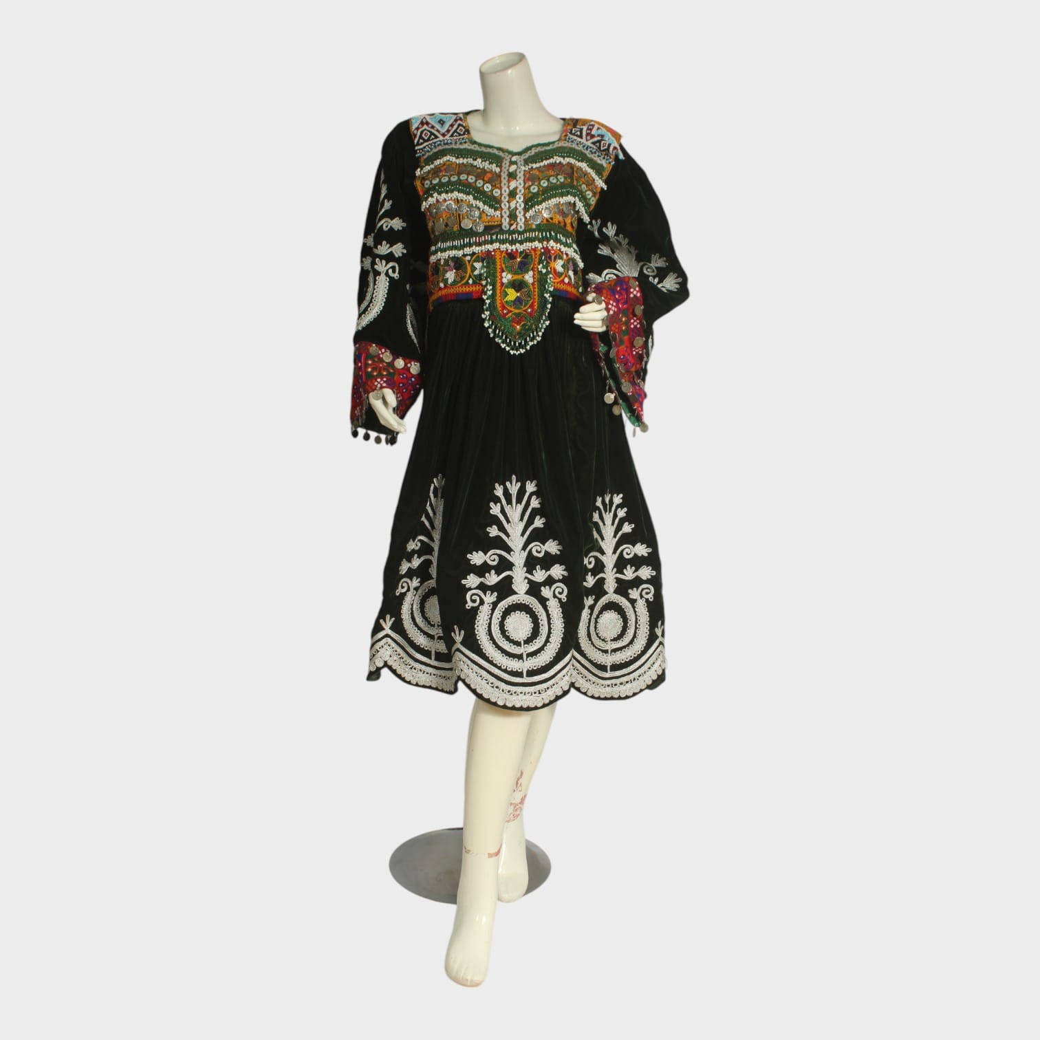 Traditional Black Afghani Velvet Dress with Multicolor Embroidery – Women's Ethnic Wear