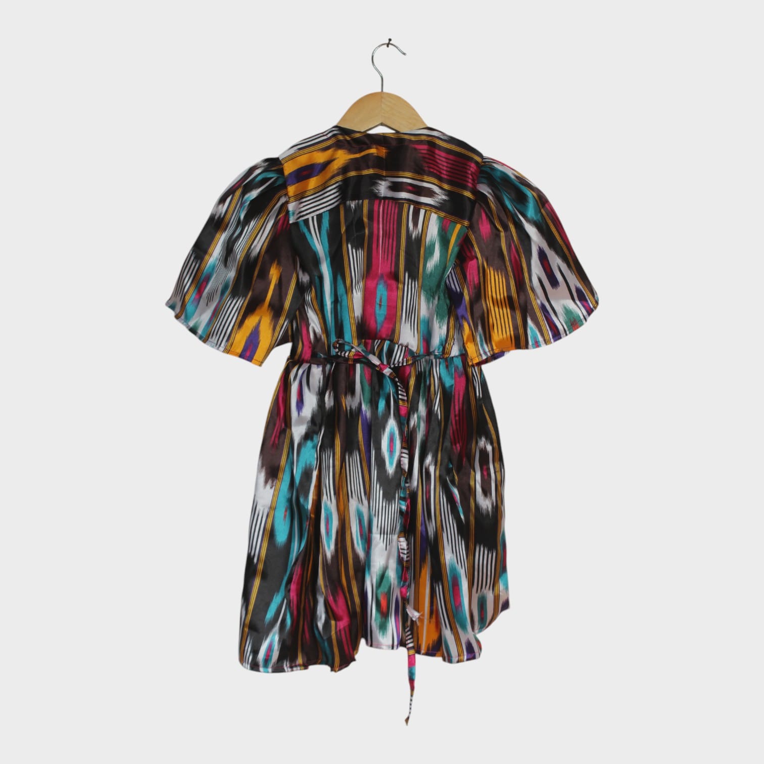 Multicolor Ikat Afghan Dress with Traditional Embroidered Bodice