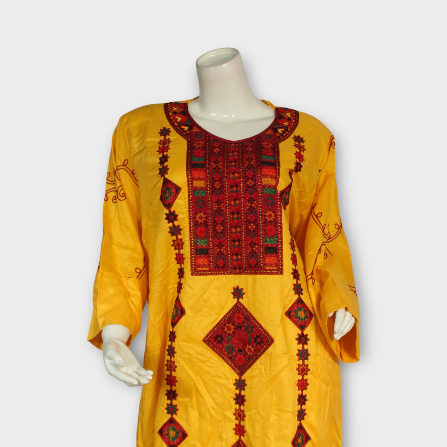 Golden Mustard Embroidered Afghan Kameez Set