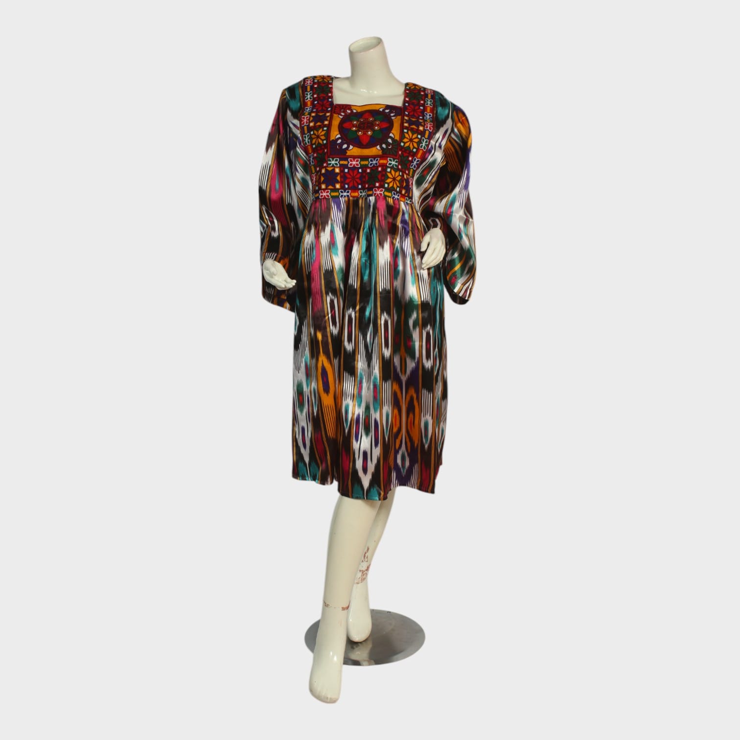 Multicolor Ikat Afghan Embroidered Dress