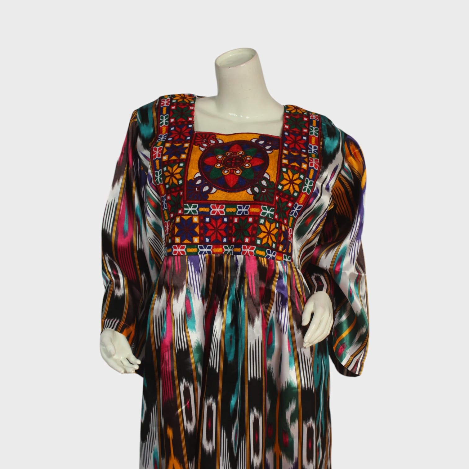 Multicolor Ikat Afghan Embroidered Dress