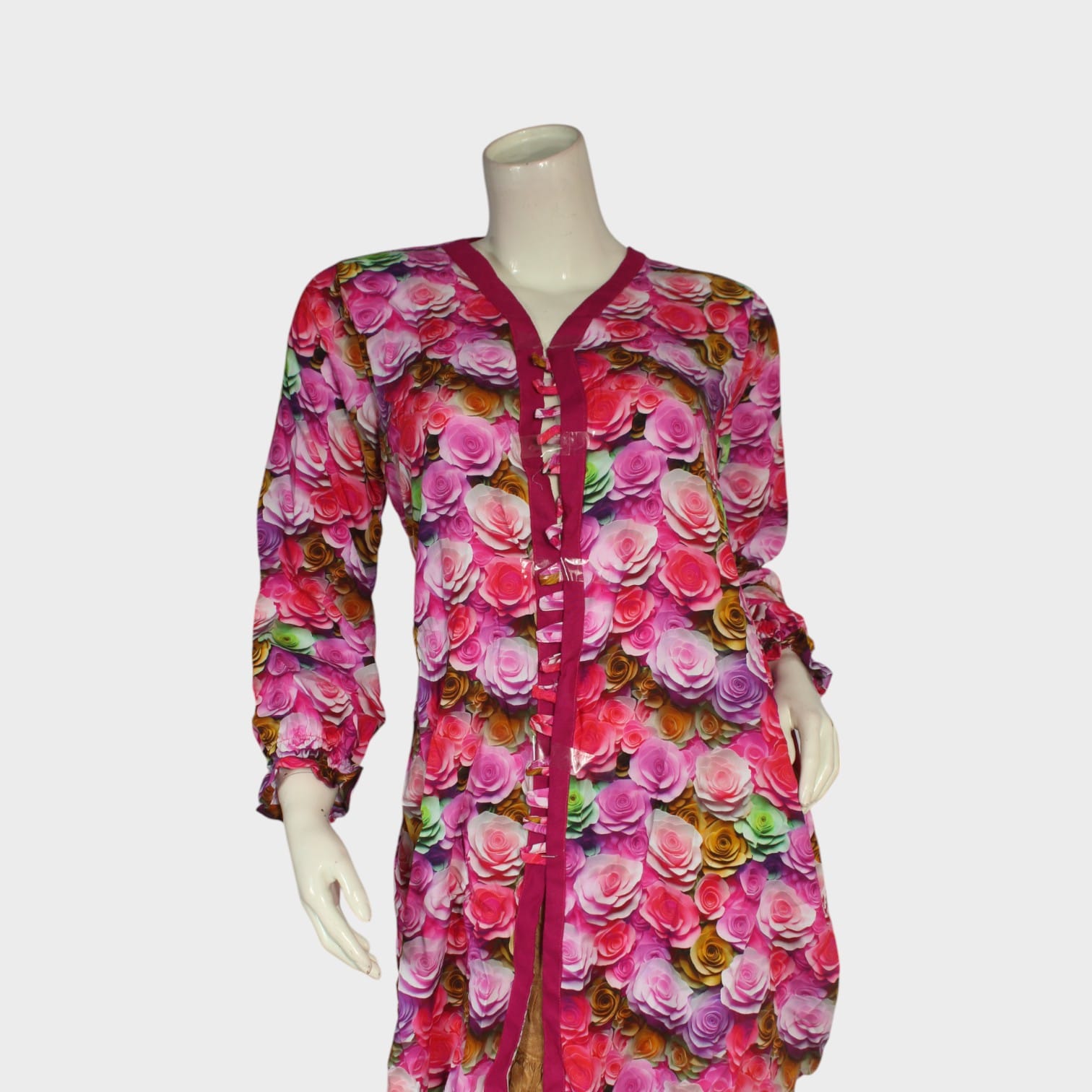 Rose Garden Print Top with Crinkle Patloon Set