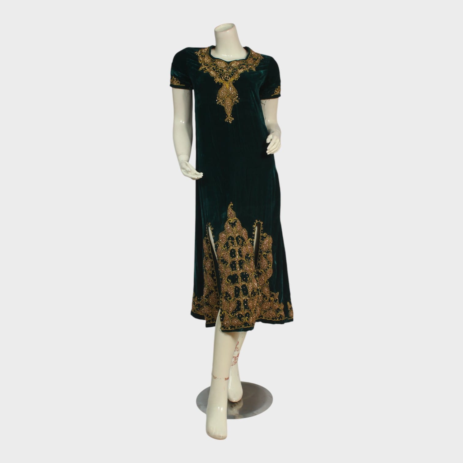 slim fit dress slacks Vintage Green Velvet Embroidered Dress main image 0