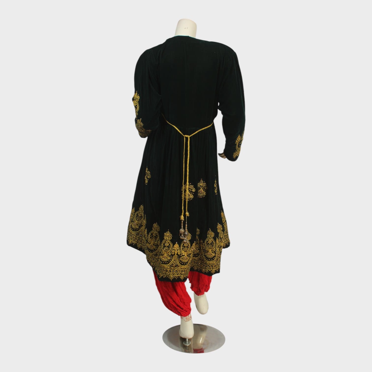 Royal Black Velvet Afghani Dress with Red Dupatta