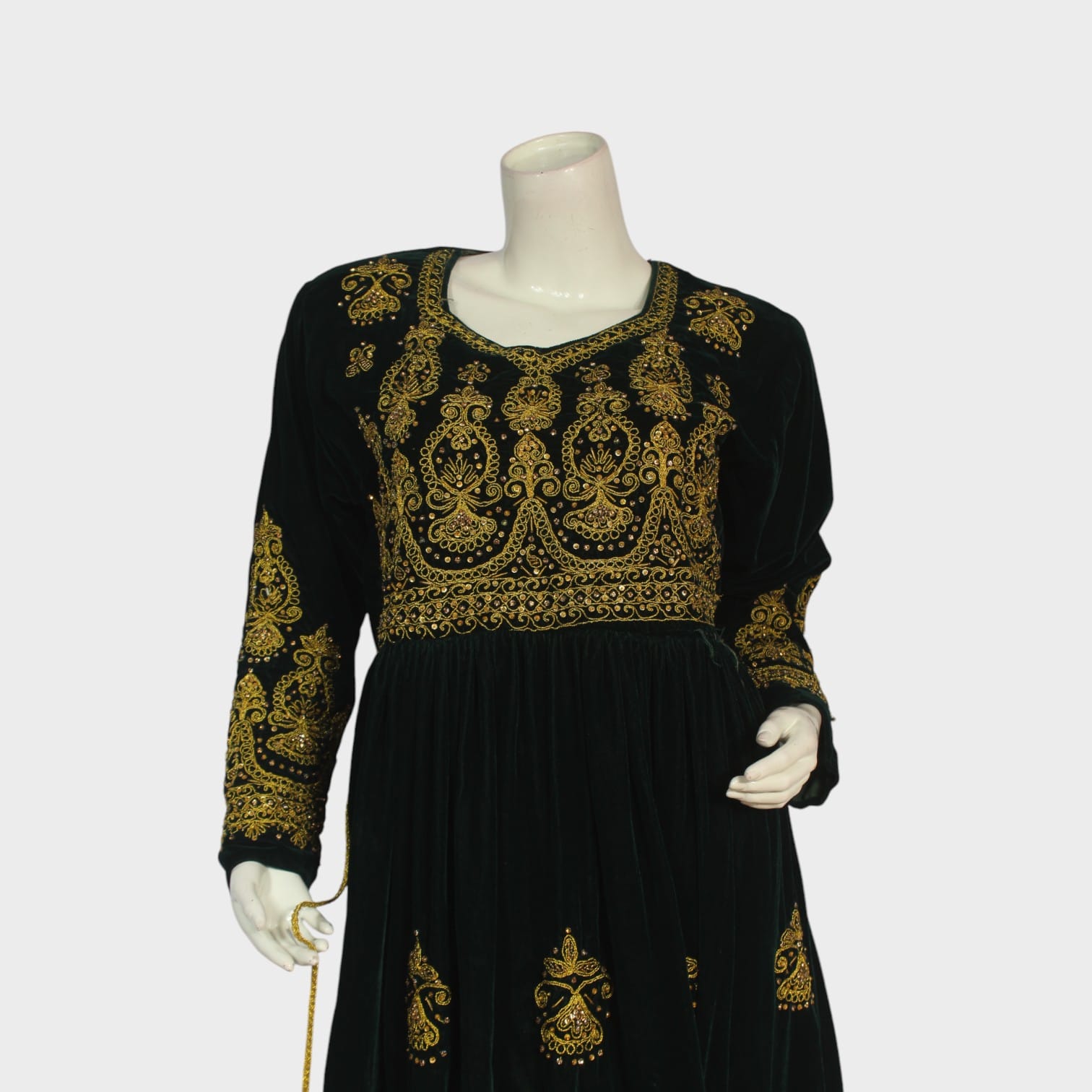 Royal Black Velvet Afghani Dress with Red Dupatta