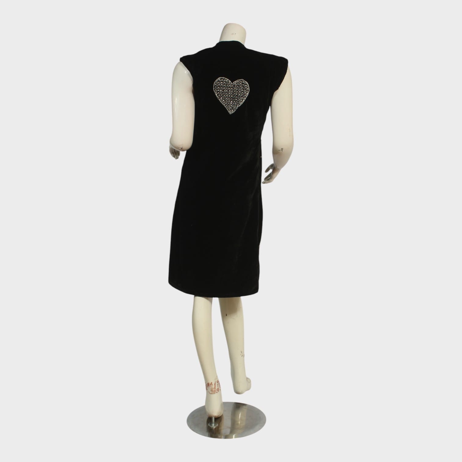 Black Coat Sleeveless Velvet Tunic with Silver Embroidery