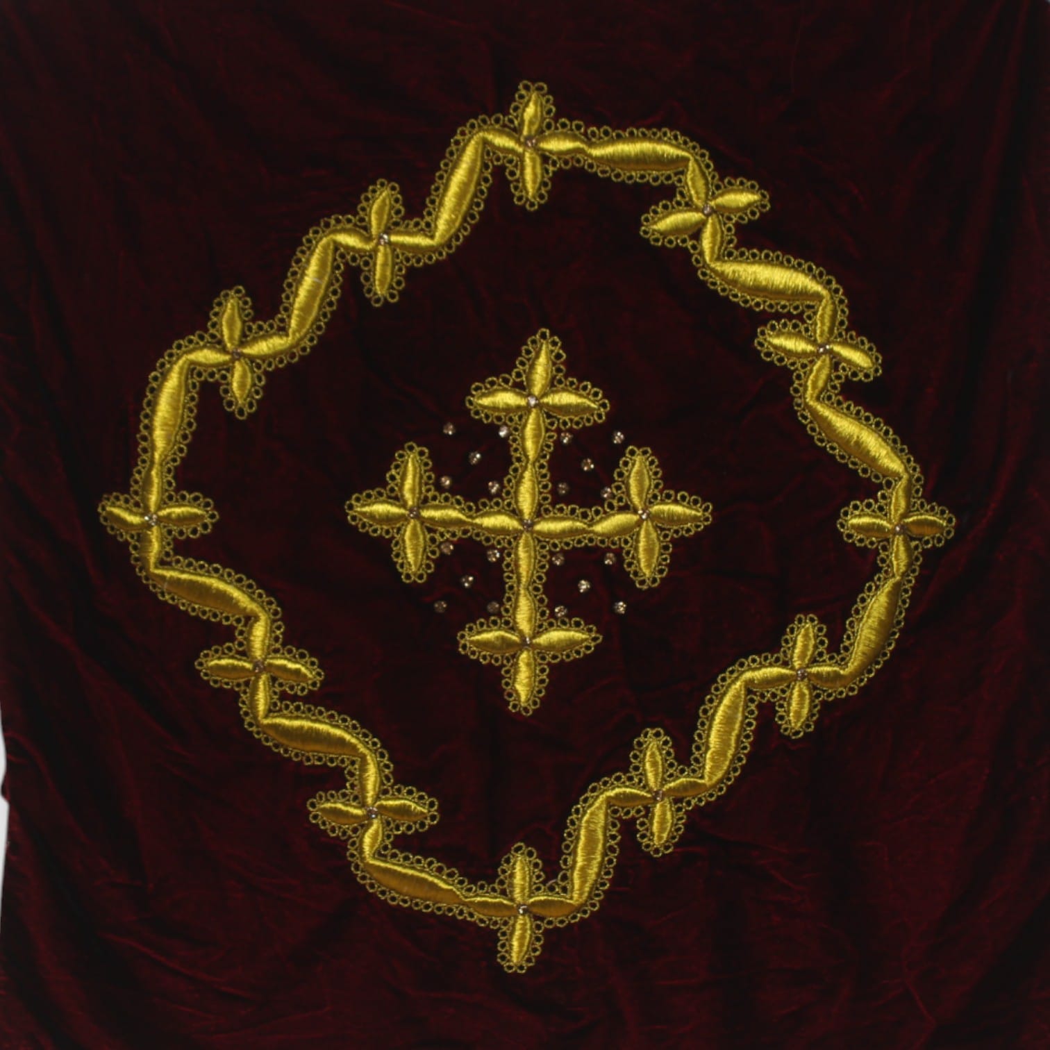 Velvet Pillow Cover Diamond Frame with Cross Motif Embroidery