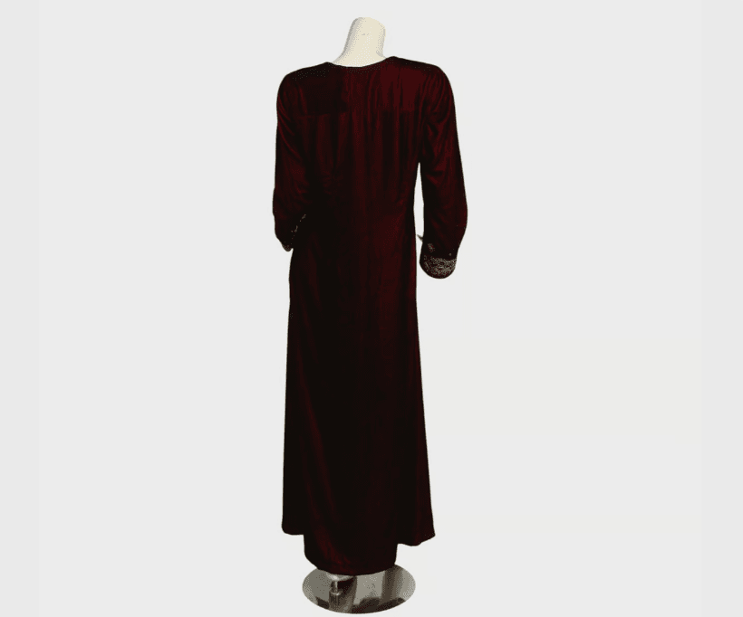 Maroon Velvet Afghani Modern Dress with Golden Embroidery