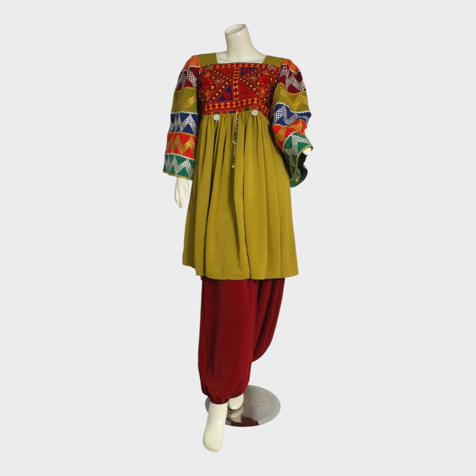 Multicolor Embroidered Afghani Traditional Dress Set