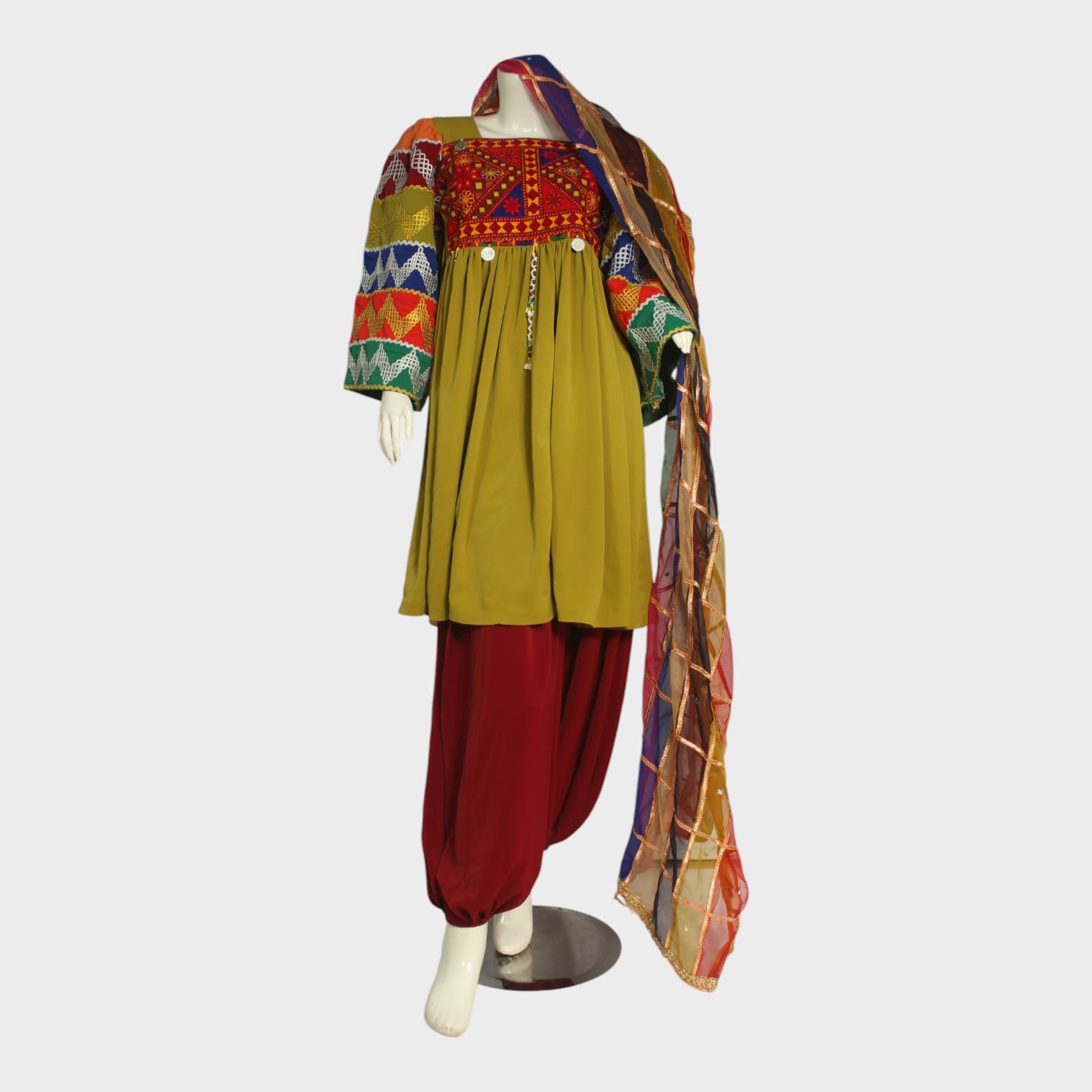 Multicolor Embroidered Afghani Traditional Dress Set