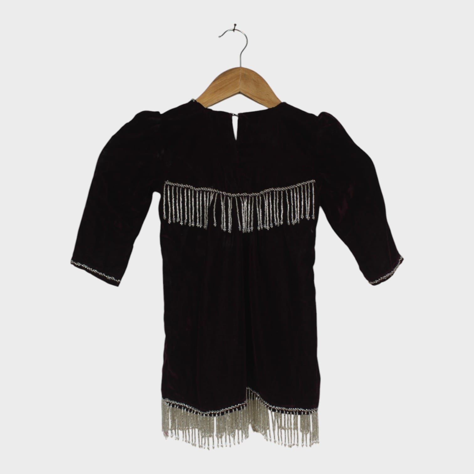 Traditional Black Velvet Dress with Mirror and Fringe Embellishment