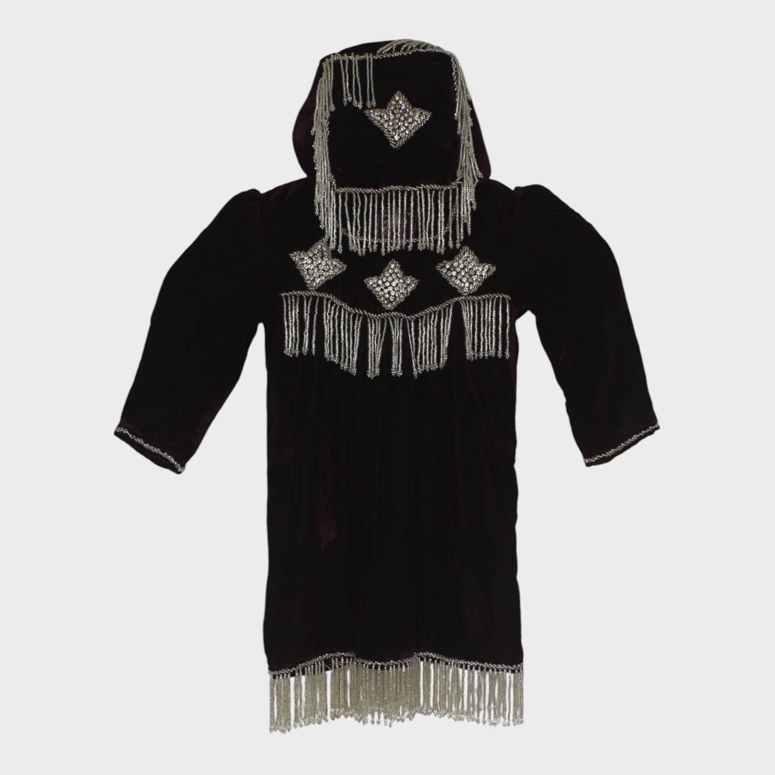 Traditional Black Velvet Dress with Mirror and Fringe Embellishment