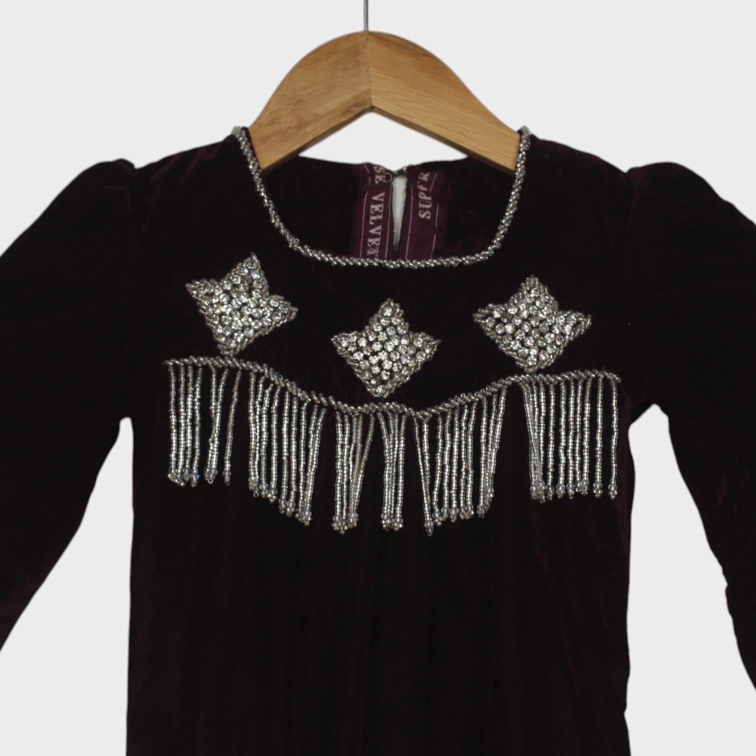 Traditional Black Velvet Dress with Mirror and Fringe Embellishment