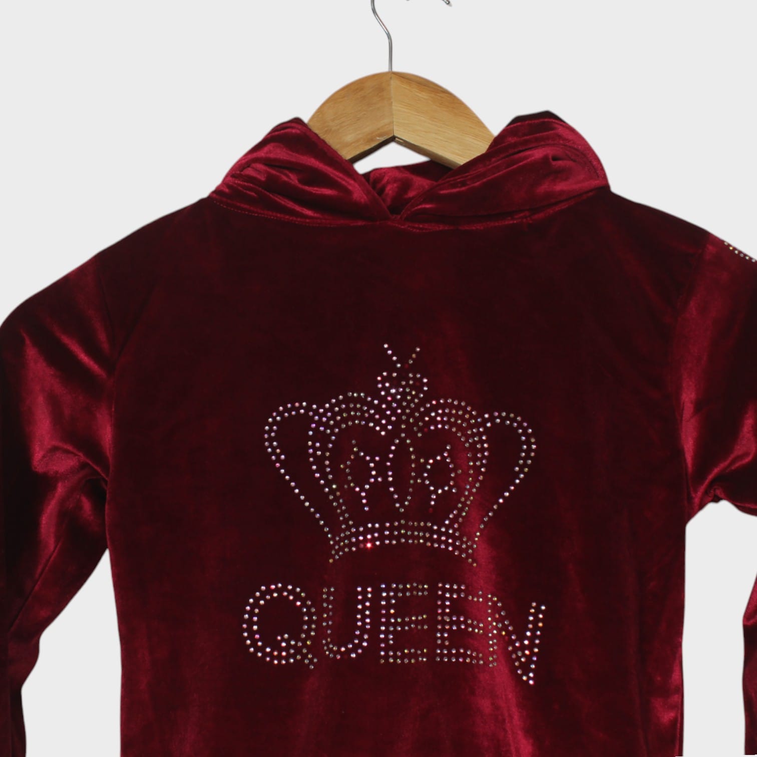 Burgundy Velvet "Queen" Hoodie for Girls