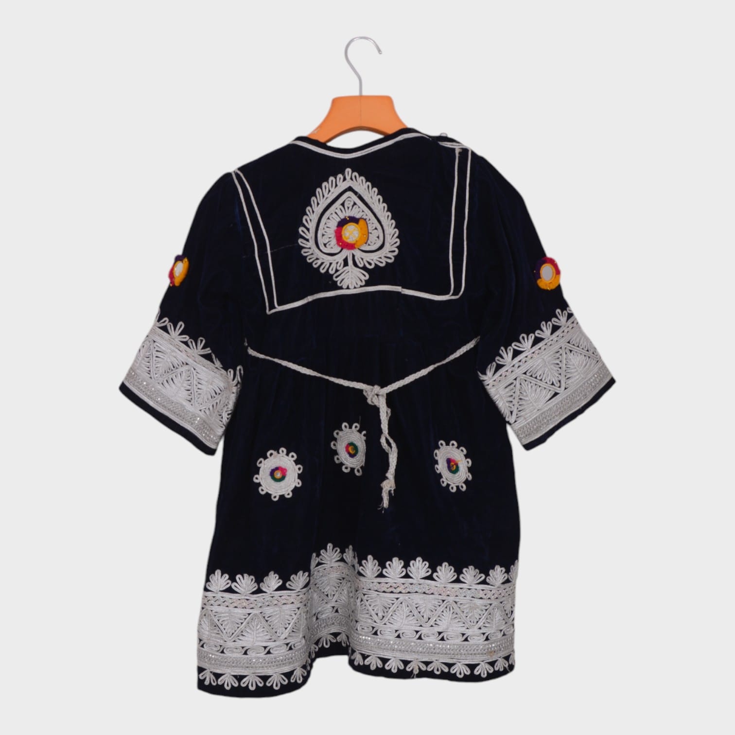 Gandi Afghani Black Velvet Dress with Colorful Embroidery for kids