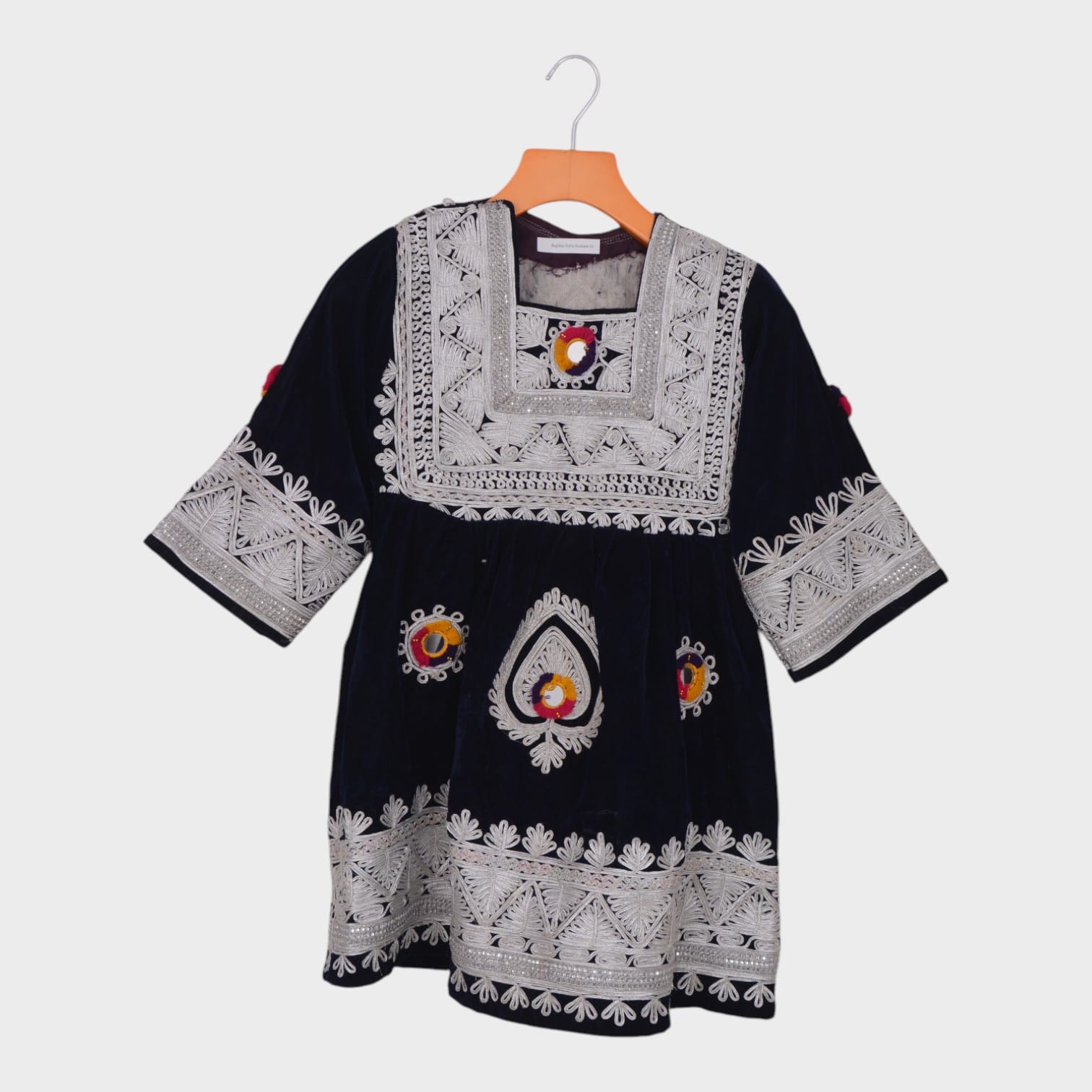 Gandi Afghani Black Velvet Dress with Colorful Embroidery for kids