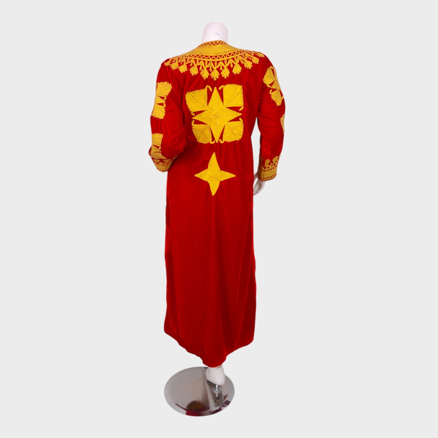 Gandi  Afghani Red Velvet Dress with Yellow Embroidery
