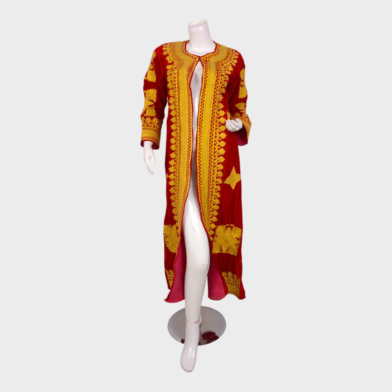Gandi  Afghani Red Velvet Dress with Yellow Embroidery