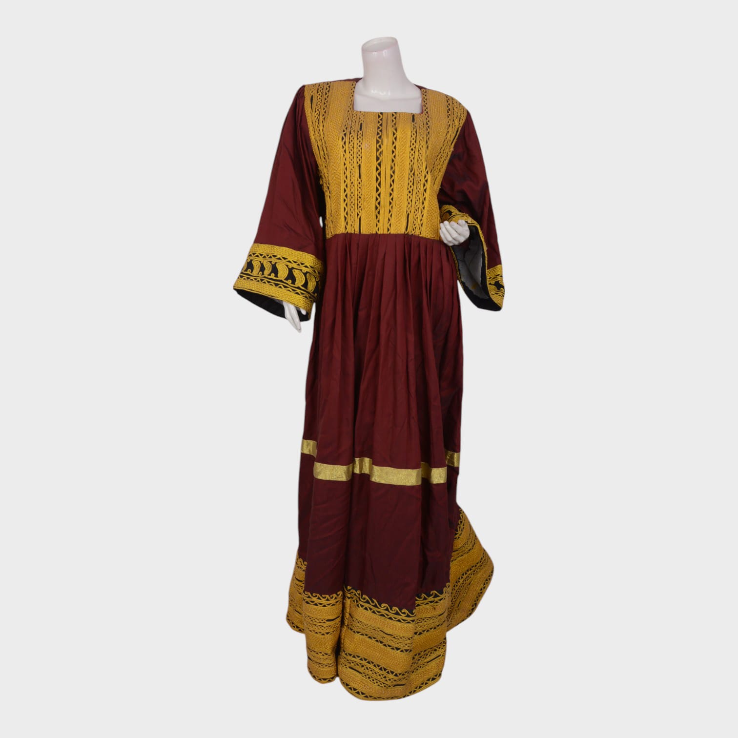 Afghani Maroon Dress with Yellow Embroidery