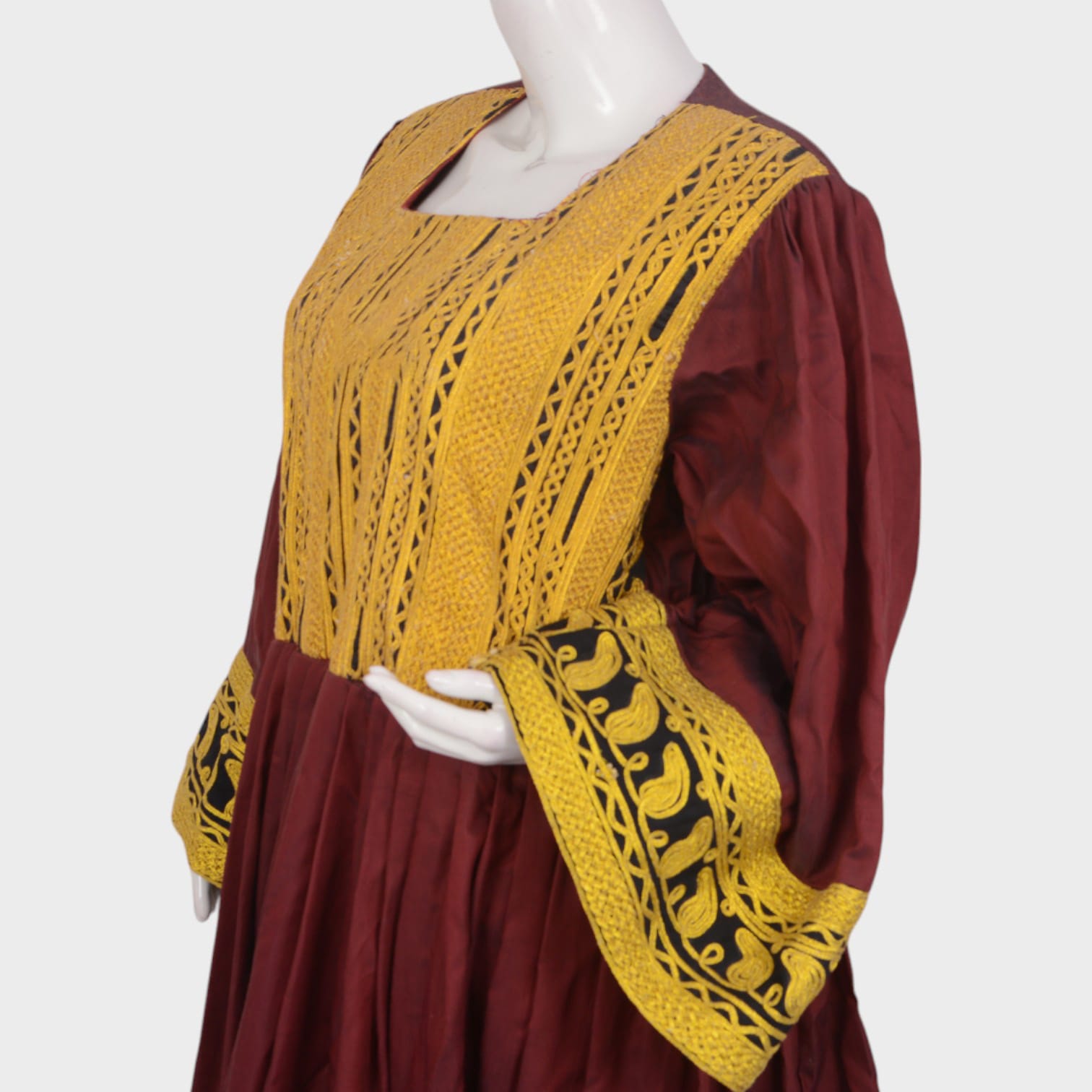 Afghani Maroon Dress with Yellow Embroidery