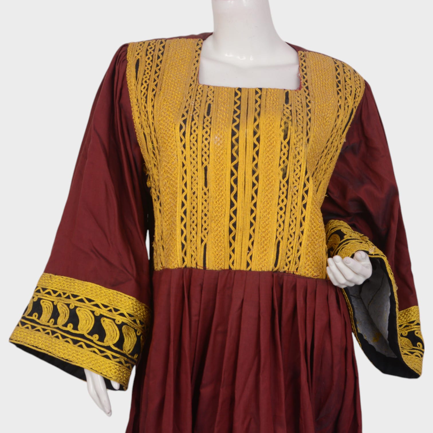 Afghani Maroon Dress with Yellow Embroidery