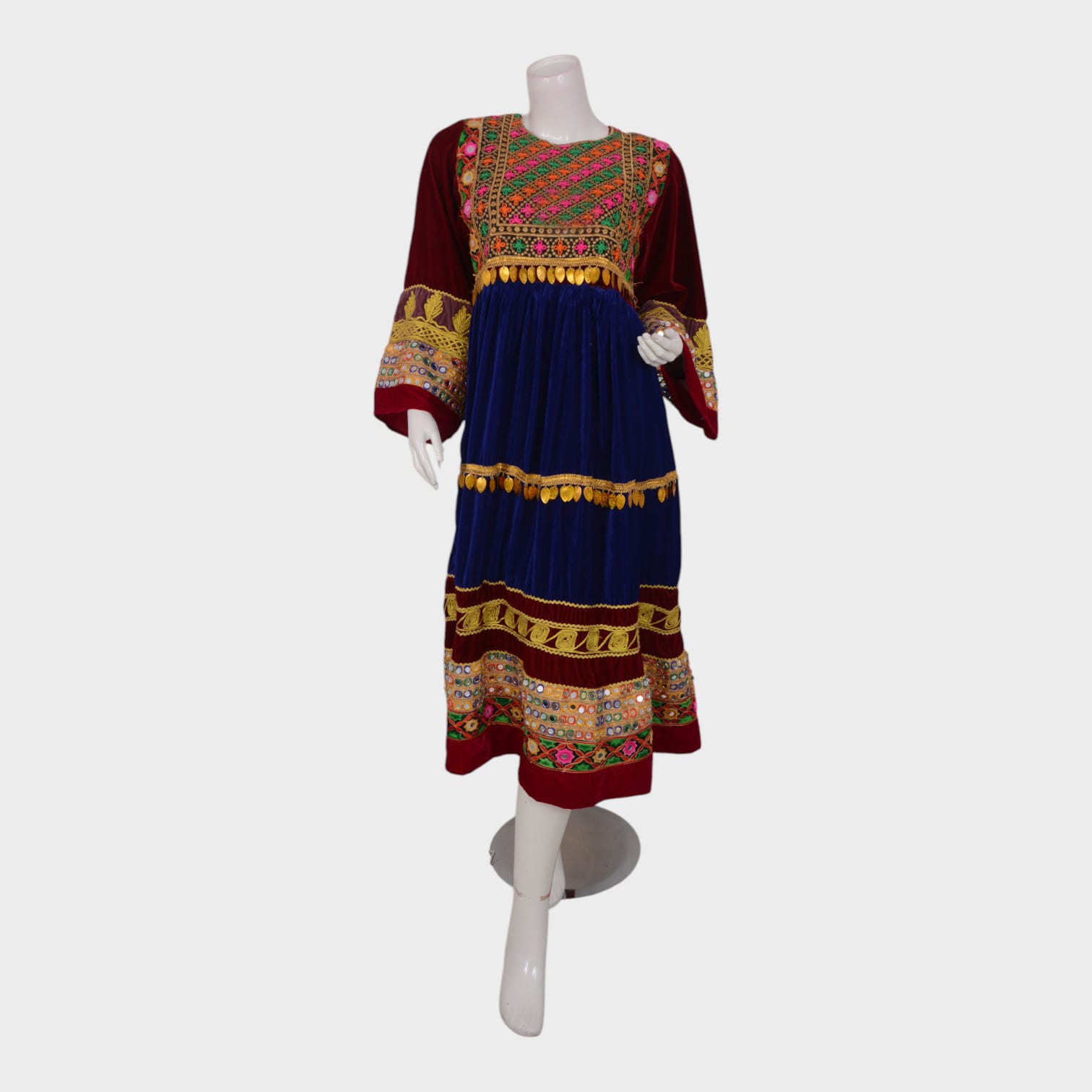 Afghani Velvet Dress with Colorful Embroidery